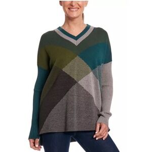 NWT Women's M Oversized V-Neck Sweater By Joseph A ‎ Argyle Block  Designer Prep